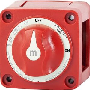 Blue Sea Systems m-Series Mini On-Off Battery Switch with Knob- Red, 2-7/8" x 2-7/8" (6006)